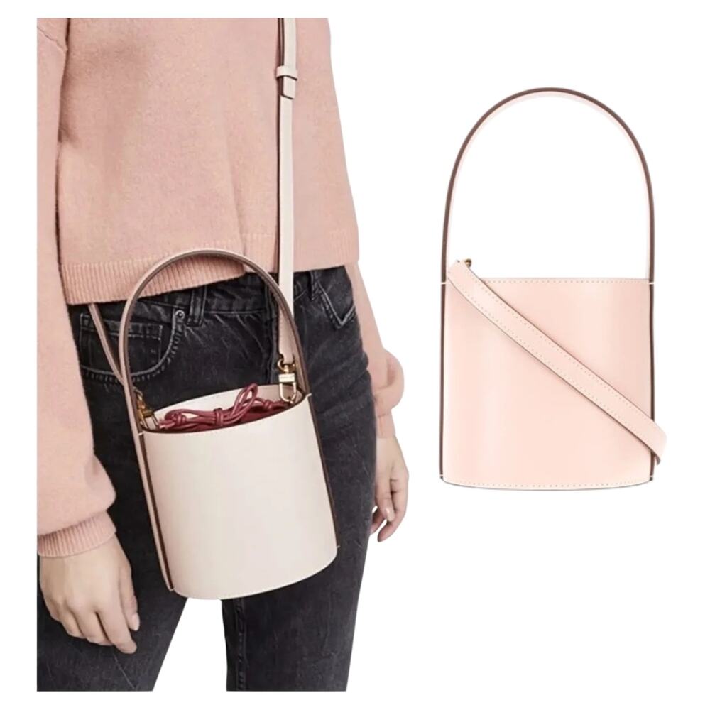 STAUD Women's 'Bissett' Mini Bucket Bag, Leather, Drawstring, Rosy Light Pink
